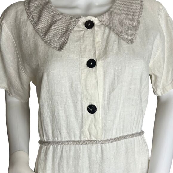 Vintage Alywear Dress Small Cottagecore Linen Maxi Button Front Peter Pan Collar - Picture 4 of 14